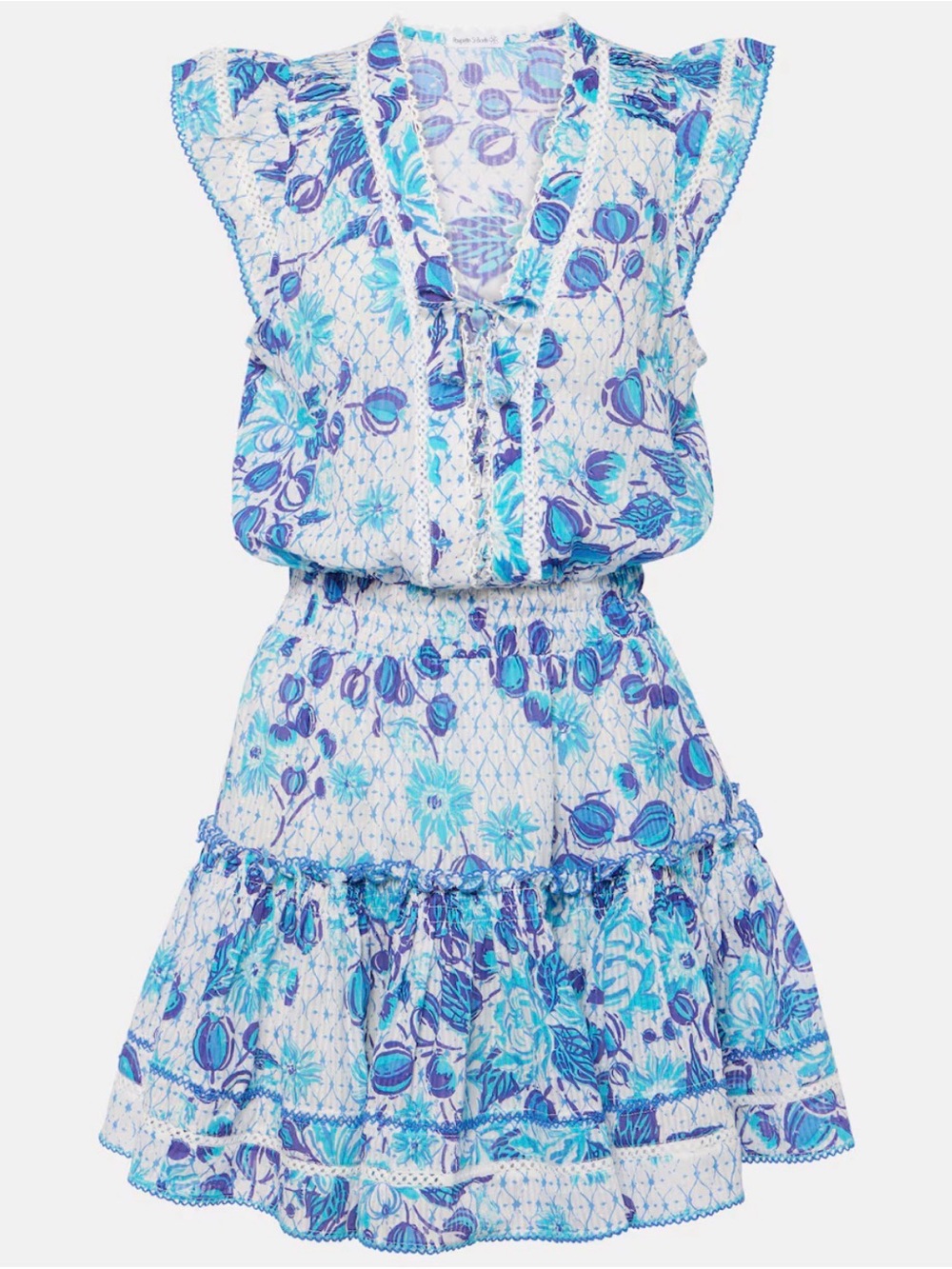 Poupette st Barth Blue Floral Tiered Summer Dress NWT